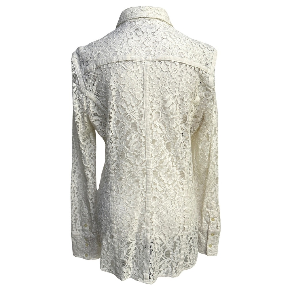 Stetson Lace Western Shirt Womens L Cream Ruffle Coastal Cowgirl Victorian Boho - Picture 2 of 12